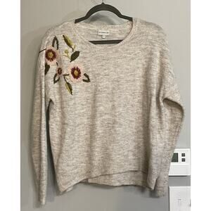 Silver Flint Sweater Embroidered Floral Wool Alpaca Blend Womens Small‎ EUC